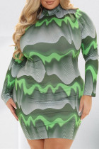 Green Fashion Sexy Print Basic Turtleneck Long Sleeve Dresses