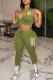 Army Green Fashion Street Letter Patchwork Mandarin Collar Sleeveless Two Pieces