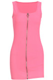 Pink Sexy Casual Solid Patchwork U Neck Vest Dress