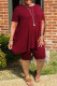 Burgundy Fashion Casual Solid Basic O Neck Plus Size Two Pieces