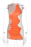 Pink Sexy Casual Patchwork Draw String Frenulum O Neck Vest Dress