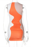 Pink Sexy Casual Patchwork Draw String Frenulum O Neck Vest Dress