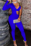 Red Sexy Solid Hollowed Out Sequins Patchwork Asymmetrical Half A Turtleneck Skinny Jumpsuits