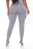 Light Gray Casual Solid Basic Regular High Waist Pencil Trousers