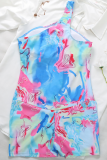 Colour Sexy Print Hollowed Out Patchwork Swimwears