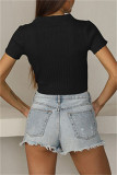Grey Fashion Casual Solid Basic Turndown Collar T-Shirts