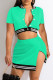 Green Fashion Sexy Solid Patchwork Slit Short Sleeve Two Pieces