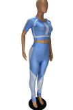 Light Blue Sexy Solid Patchwork O Neck Short Sleeve Two Pieces