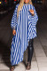 Blue Fashion Casual Daily Striped Patchwork Sequined Half A Turtleneck Tops