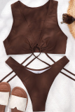 Brown Sexy Solid Patchwork Swimwears