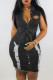 Black Fashion Street Print Ripped Turndown Collar One Step Skirt Dresses