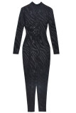 Black Fashion Sexy Patchwork Hollowed Out See-through Half A Turtleneck Skinny Jumpsuits