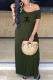 Green Fashion Casual Letter Patchwork V Neck A Line Dresses