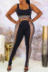 Black Fashion Sexy Patchwork Hollowed Out Vests Pants U Neck Sleeveless Two Pieces