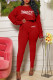Red Fashion Casual Print Patchwork O Neck Long Sleeve Two Pieces