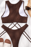 Brown Sexy Solid Patchwork Swimwears