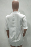 White Fashion Casual Print Basic V Neck Tops