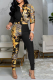 Yellow Casual Print Patchwork Turndown Collar Long Sleeve Two Pieces