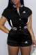 Black Fashion Casual Print Patchwork Mandarin Collar Short Sleeve Two Pieces