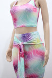 Colour Casual Print Bandage Patchwork U Neck Sleeveless Two Pieces