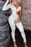 Red Sexy Solid Hollowed Out Sequins Patchwork Asymmetrical Half A Turtleneck Skinny Jumpsuits