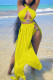 Yellow Sexy Solid Bandage Backless Slit Swimwears Three-piece Set
