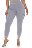 Light Gray Casual Solid Basic Regular High Waist Pencil Trousers