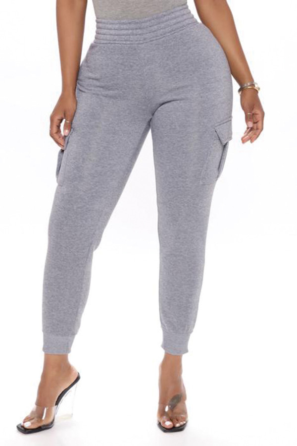 Light Gray Casual Solid Basic Regular High Waist Pencil Trousers