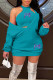 Lake Green Sexy Print Patchwork V Neck Long Sleeve Two Pieces