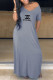 Grey Fashion Casual Letter Patchwork V Neck A Line Dresses