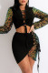 Black Fashion Sexy Patchwork Sequins Strap Design Turndown Collar Long Sleeve Two Pieces