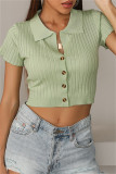 Green Fashion Casual Solid Basic Turndown Collar T-Shirts