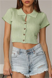 Grey Fashion Casual Solid Basic Turndown Collar T-Shirts
