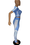 Light Blue Sexy Solid Patchwork O Neck Short Sleeve Two Pieces