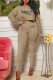 Khaki Fashion Casual Print Patchwork O Neck Long Sleeve Two Pieces