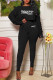 Black Fashion Casual Print Patchwork O Neck Long Sleeve Two Pieces