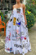 White Sexy Casual Print Backless Spaghetti Strap Long Dress Dresses