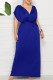 Royal Blue Fashion Casual Plus Size Solid Split Joint V Neck Long Dress