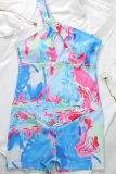 Colour Sexy Print Hollowed Out Patchwork Swimwears