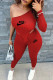Red Fashion Street Print Asymmetrical One Shoulder Long Sleeve Two Pieces
