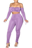 purple Milk Silk Fashion Sexy adult Ma'am Solid Two Piece Suits pencil Long Sleeve Two Pieces