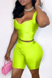 Red Sexy Casual Solid Backless V Neck Sleeveless Two Pieces