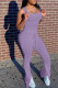 Purple Casual Solid Patchwork Slit Fold Spaghetti Strap Regular Jumpsuits