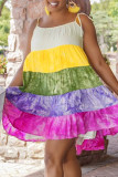 Multicolor Sexy Casual Patchwork Print Bandage Spaghetti Strap Sleeveless Dress