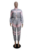 Pink Gray Fashion Casual Patchwork Solid Split Joint Zipper Collar Long Sleeve Two Pieces(Without Pocket)