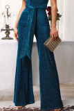 Blue Sexy Solid Patchwork Backless O Neck Straight Jumpsuits