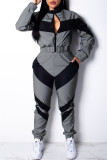 Black Gray Fashion Casual Patchwork Solid Split Joint Zipper Collar Long Sleeve Two Pieces(Without Pocket)