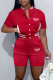 Red Casual Letter Print Patchwork O Neck Short Sleeve Two Pieces