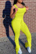 Yellow Casual Solid Patchwork Slit Fold Spaghetti Strap Regular Jumpsuits