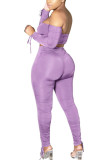 purple Milk Silk Fashion Sexy adult Ma'am Solid Two Piece Suits pencil Long Sleeve Two Pieces